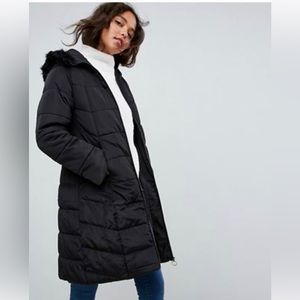 ASOS longline puffer coat with faux fur trim hood